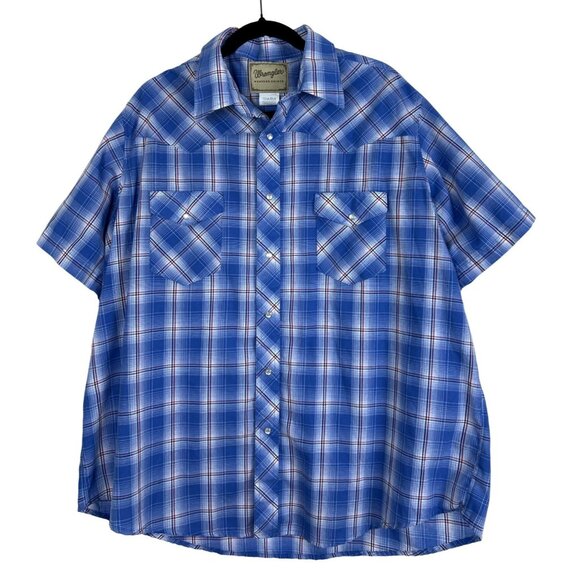 Wrangler Men's Blue & Red Plaid Short Sleeve Western Button-Down Shirt 2XL - Picture 1 of 9
